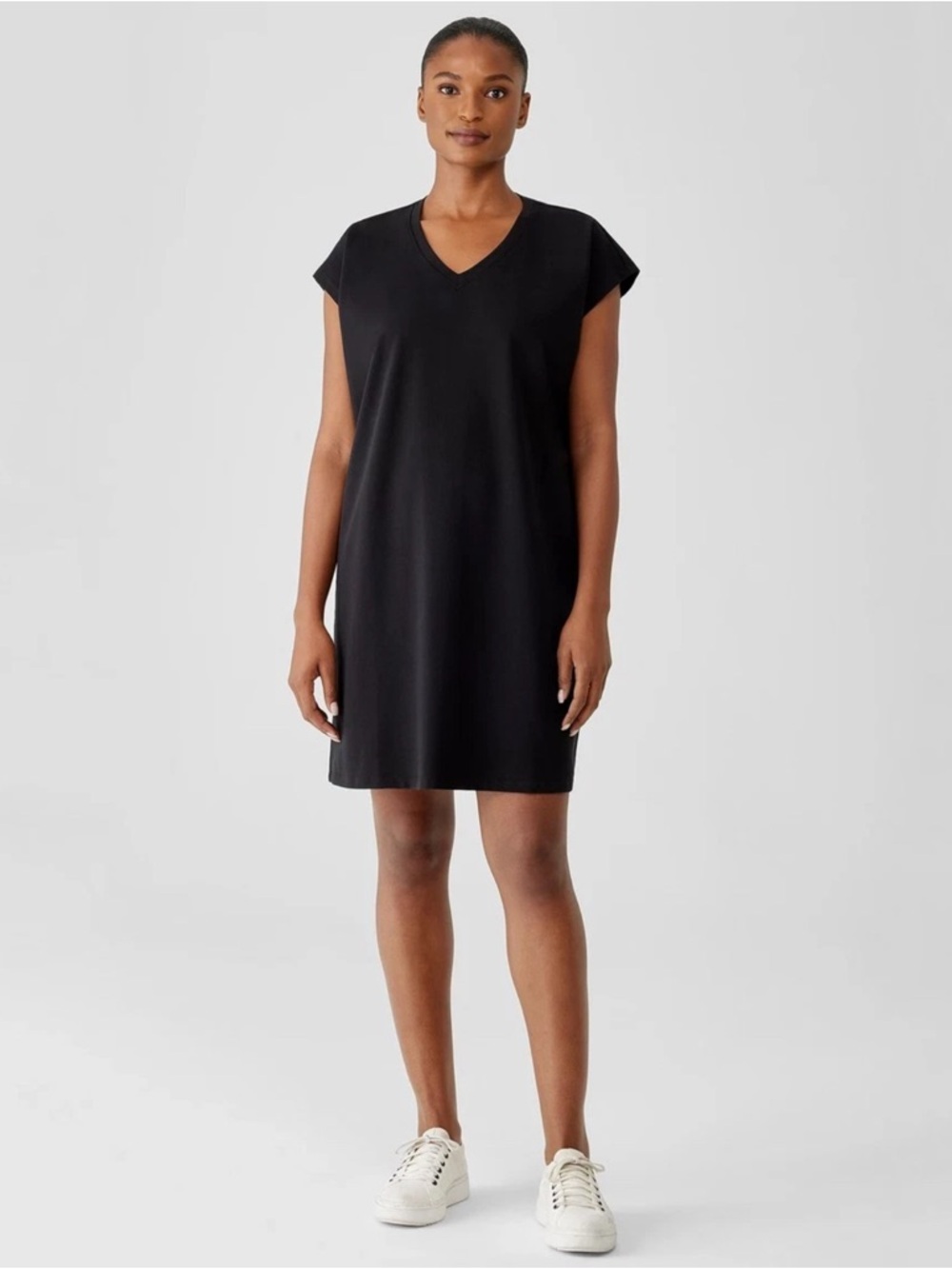 Eileen Fisher Black V-Neck Tunic dress Size Large - Picture 3 of 10